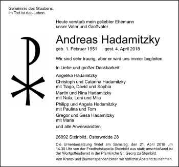 Traueranzeige von Andreas Hadamitzky von Neue Osnabrücker Zeitung GmbH & Co. KG