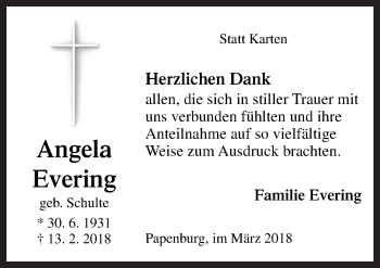 Traueranzeige von Angela Evering von Neue Osnabrücker Zeitung GmbH & Co. KG