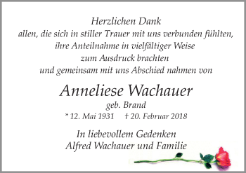 Traueranzeige von Anneliese Wachauer von Neue Osnabrücker Zeitung GmbH & Co. KG