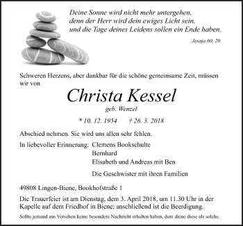 Traueranzeige von Christa Kessel von Neue Osnabrücker Zeitung GmbH & Co. KG