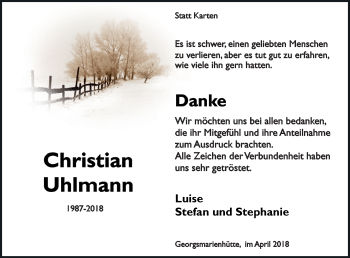 Traueranzeige von Christian Uhlmann von Neue Osnabrücker Zeitung GmbH & Co. KG