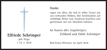 Traueranzeige von Elfriede Schrimper von Neue Osnabrücker Zeitung GmbH & Co. KG