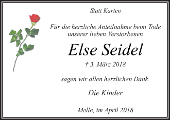Traueranzeige von Else Seidel von Neue Osnabrücker Zeitung GmbH & Co. KG