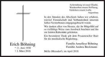 Traueranzeige von Erich Böhning von Neue Osnabrücker Zeitung GmbH & Co. KG