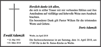 Traueranzeige von Ewald Adamzik von Neue Osnabrücker Zeitung GmbH & Co. KG