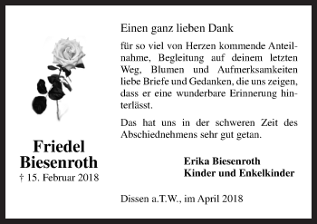 Traueranzeige von Friedel Biesenroth von Neue Osnabrücker Zeitung GmbH & Co. KG