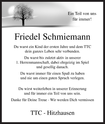 Traueranzeige von Friedel Schmiemann von Neue Osnabrücker Zeitung GmbH & Co. KG