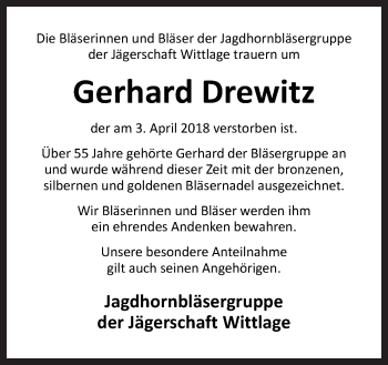 Traueranzeige von Gerhard Drewitz von Neue Osnabrücker Zeitung GmbH & Co. KG