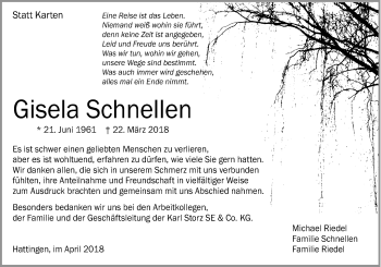 Traueranzeige von Gisela Schnellen von Neue Osnabrücker Zeitung GmbH & Co. KG
