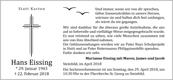 Traueranzeige von Hans Eissing von Neue Osnabrücker Zeitung GmbH & Co. KG