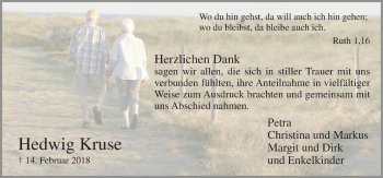 Traueranzeige von Hedwig Kruse von Neue Osnabrücker Zeitung GmbH & Co. KG