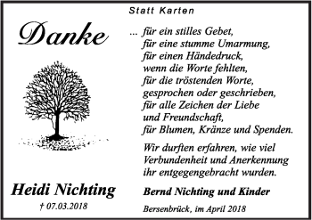 Traueranzeige von Heidi Nichting von Neue Osnabrücker Zeitung GmbH & Co. KG