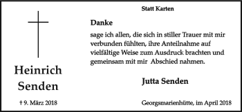 Traueranzeige von Heinrich Senden von Neue Osnabrücker Zeitung GmbH & Co. KG