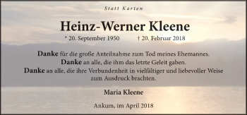 Traueranzeige von Heinz-Werner Kleene von Neue Osnabrücker Zeitung GmbH & Co. KG