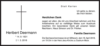 Traueranzeige von Heribert Deermann von Neue Osnabrücker Zeitung GmbH & Co. KG