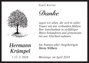Traueranzeige von Hermann Krümpel von Neue Osnabrücker Zeitung GmbH & Co. KG