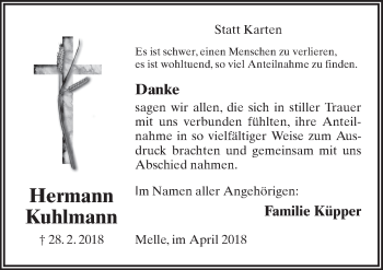 Traueranzeige von Hermann Kuhlmann von Neue Osnabrücker Zeitung GmbH & Co. KG