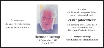 Traueranzeige von Hermann Veltrup von Neue Osnabrücker Zeitung GmbH & Co. KG