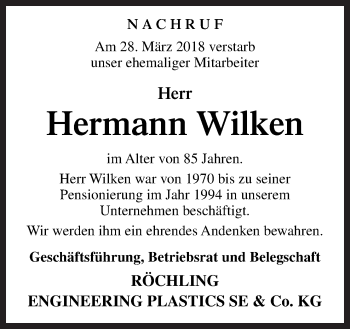 Traueranzeige von Hermann Wilken von Neue Osnabrücker Zeitung GmbH & Co. KG