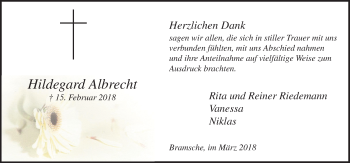 Traueranzeige von Hildegard Albrecht von Neue Osnabrücker Zeitung GmbH & Co. KG