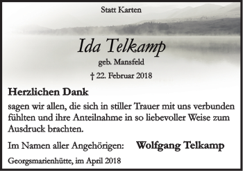 Traueranzeige von Ida Telkamp von Neue Osnabrücker Zeitung GmbH & Co. KG