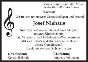 Traueranzeige von Josef Niehaus von Neue Osnabrücker Zeitung GmbH & Co. KG