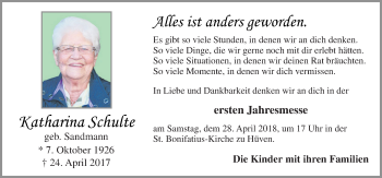 Traueranzeige von Katharina Schulte von Neue Osnabrücker Zeitung GmbH & Co. KG