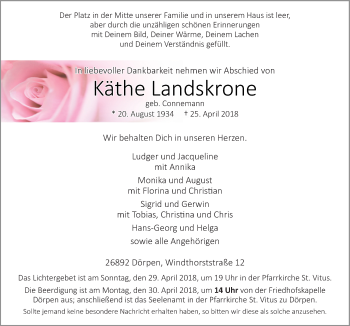 Traueranzeige von Käthe Landskrone von Neue Osnabrücker Zeitung GmbH & Co. KG