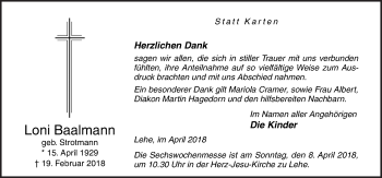 Traueranzeige von Loni Baalmann von Neue Osnabrücker Zeitung GmbH & Co. KG
