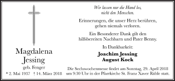Traueranzeige von Magdalena Jessing von Neue Osnabrücker Zeitung GmbH & Co. KG