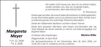 Traueranzeige von Margareta Meyer von Neue Osnabrücker Zeitung GmbH & Co. KG