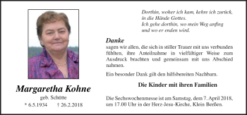 Traueranzeige von Margaretha Kohne von Neue Osnabrücker Zeitung GmbH & Co. KG