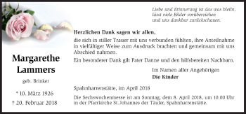 Traueranzeige von Margarethe Lammers von Neue Osnabrücker Zeitung GmbH & Co. KG