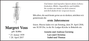 Traueranzeige von Margret Voss von Neue Osnabrücker Zeitung GmbH & Co. KG