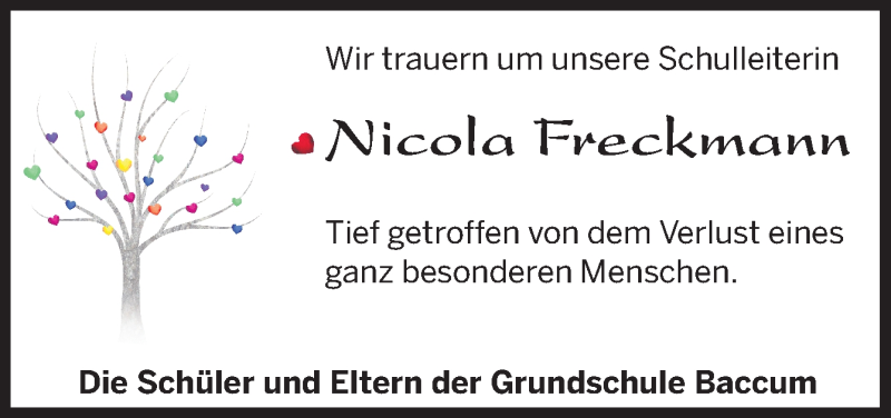  Traueranzeige für Nicola Freckmann vom 23.04.2018 aus Neue Osnabrücker Zeitung GmbH & Co. KG