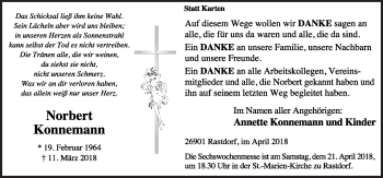 Traueranzeige von Norbert Konnemann von Neue Osnabrücker Zeitung GmbH & Co. KG