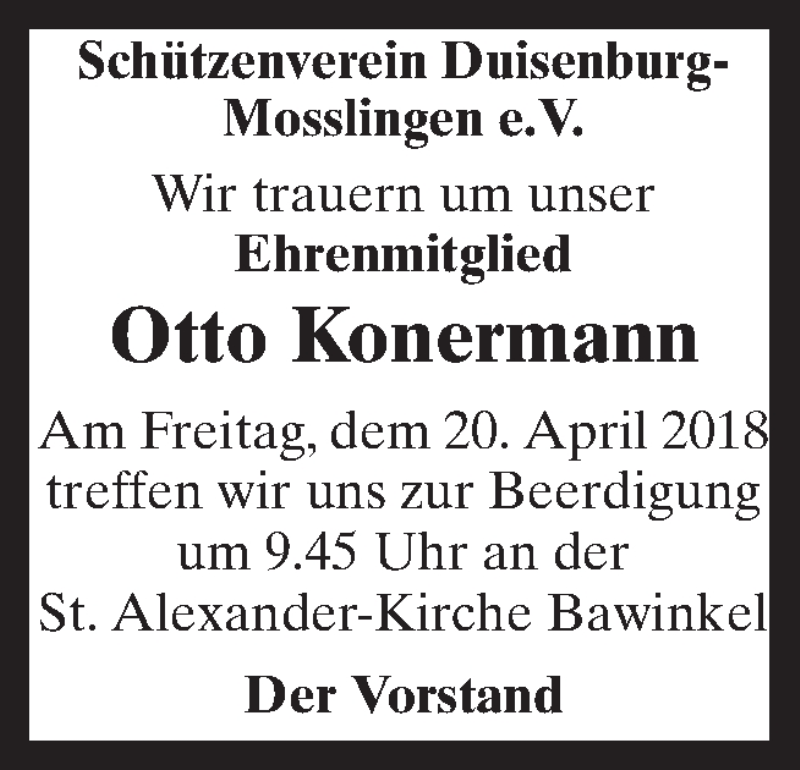  Traueranzeige für Otto Konermann vom 19.04.2018 aus Neue Osnabrücker Zeitung GmbH & Co. KG