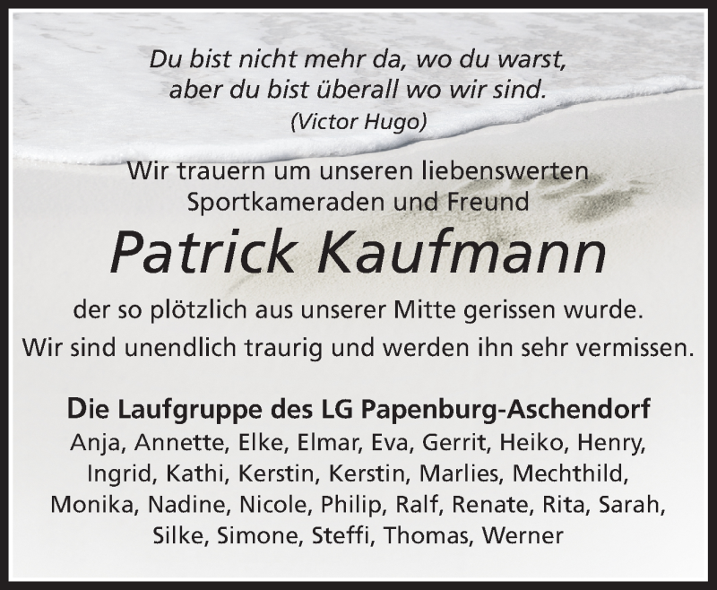  Traueranzeige für Patrick Kaufmann vom 10.04.2018 aus Neue Osnabrücker Zeitung GmbH & Co. KG