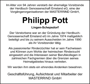 Traueranzeige von Philipp Pott von Neue Osnabrücker Zeitung GmbH & Co. KG