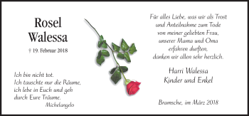 Traueranzeige von Rosel Walessa von Neue Osnabrücker Zeitung GmbH & Co. KG