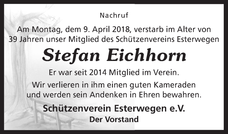  Traueranzeige für Stefan Eichhorn vom 13.04.2018 aus Neue Osnabrücker Zeitung GmbH & Co. KG