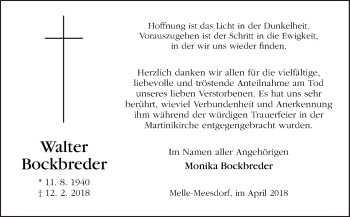 Traueranzeige von Walter Bockbreder von Neue Osnabrücker Zeitung GmbH & Co. KG