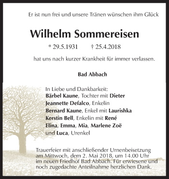 Traueranzeige von Wilhelm Sommereisen von Neue Osnabrücker Zeitung GmbH & Co. KG