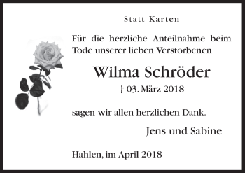 Traueranzeige von Wilma Schröder von Neue Osnabrücker Zeitung GmbH & Co. KG