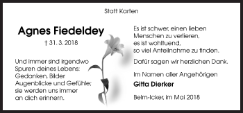Traueranzeige von Agnes Fiedeldey von Neue Osnabrücker Zeitung GmbH & Co. KG