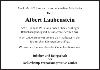 Traueranzeige von Albert Laubenstein von Neue Osnabrücker Zeitung GmbH & Co. KG