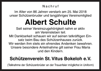 Traueranzeige von Albert Schulte von Neue Osnabrücker Zeitung GmbH & Co. KG