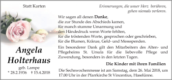 Traueranzeige von Angela Holterhaus von Neue Osnabrücker Zeitung GmbH & Co. KG