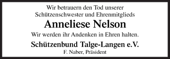 Traueranzeige von Anneliese Nelson von Neue Osnabrücker Zeitung GmbH & Co. KG