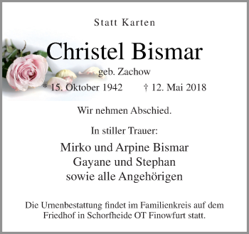 Traueranzeige von Christel Bismar von Neue Osnabrücker Zeitung GmbH & Co. KG